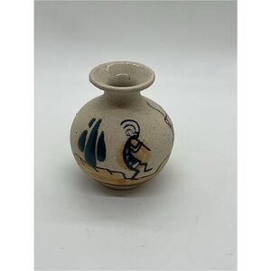 Handcrafted Beige Ceramic Vase with Kokopelli Motif